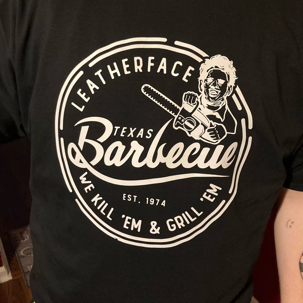 NWT Black with White Writing Leather-face Shirt